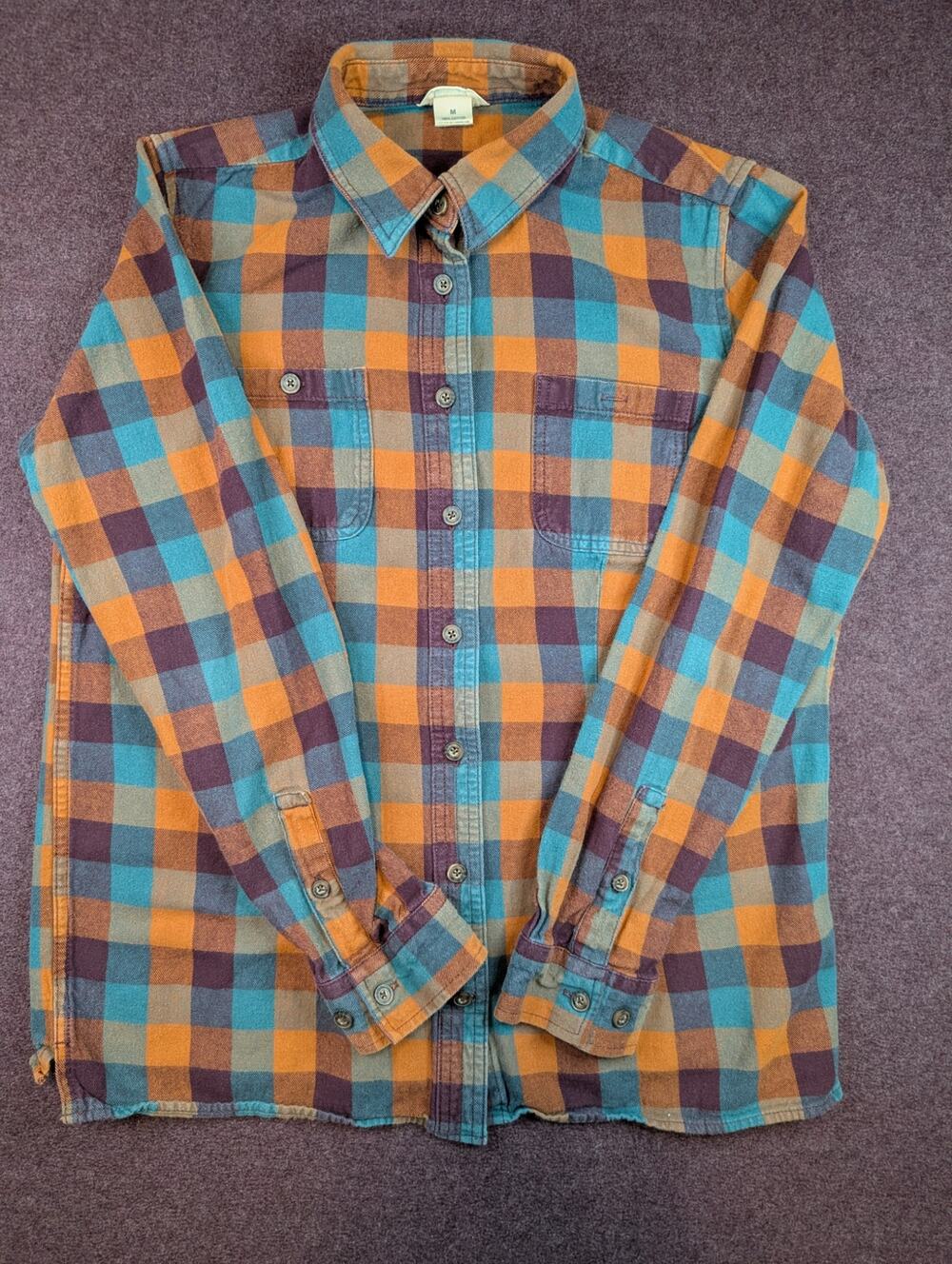 Women's Duluth Trading Company Plaid Flannel Shirt, Rust/Teal - Size M